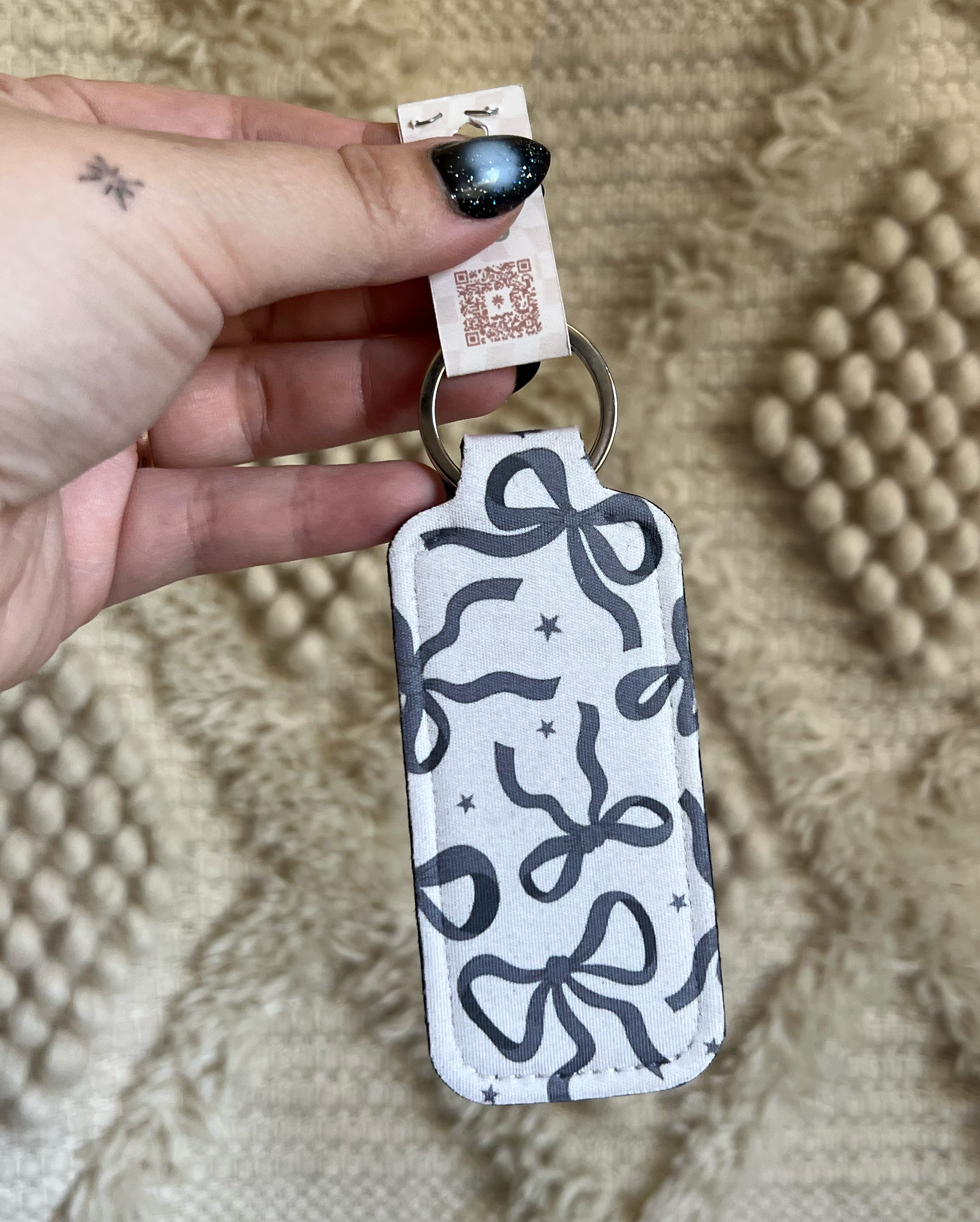 Black Bows Chapstick Holder Keychain