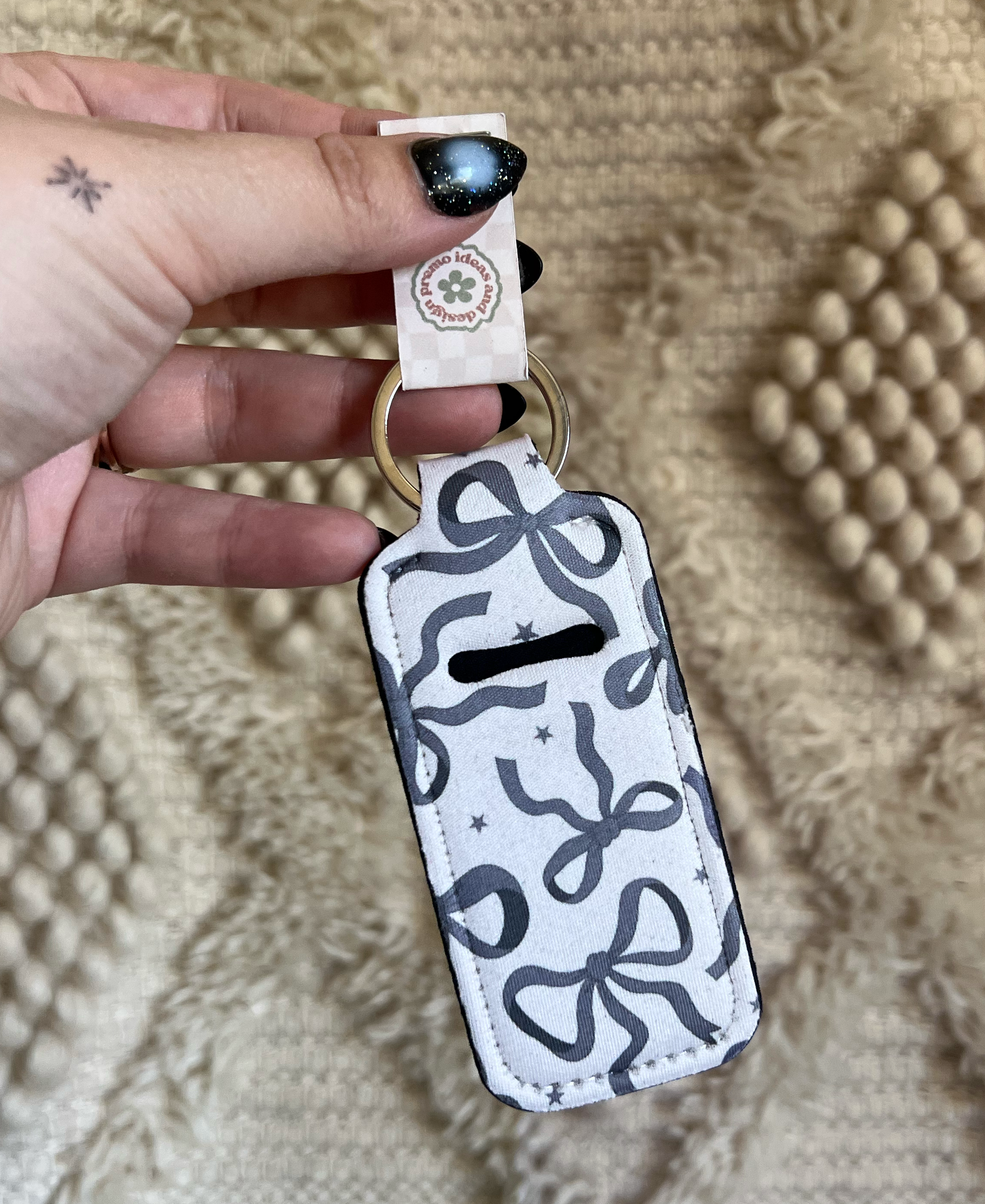 Black Bows Chapstick Holder Keychain