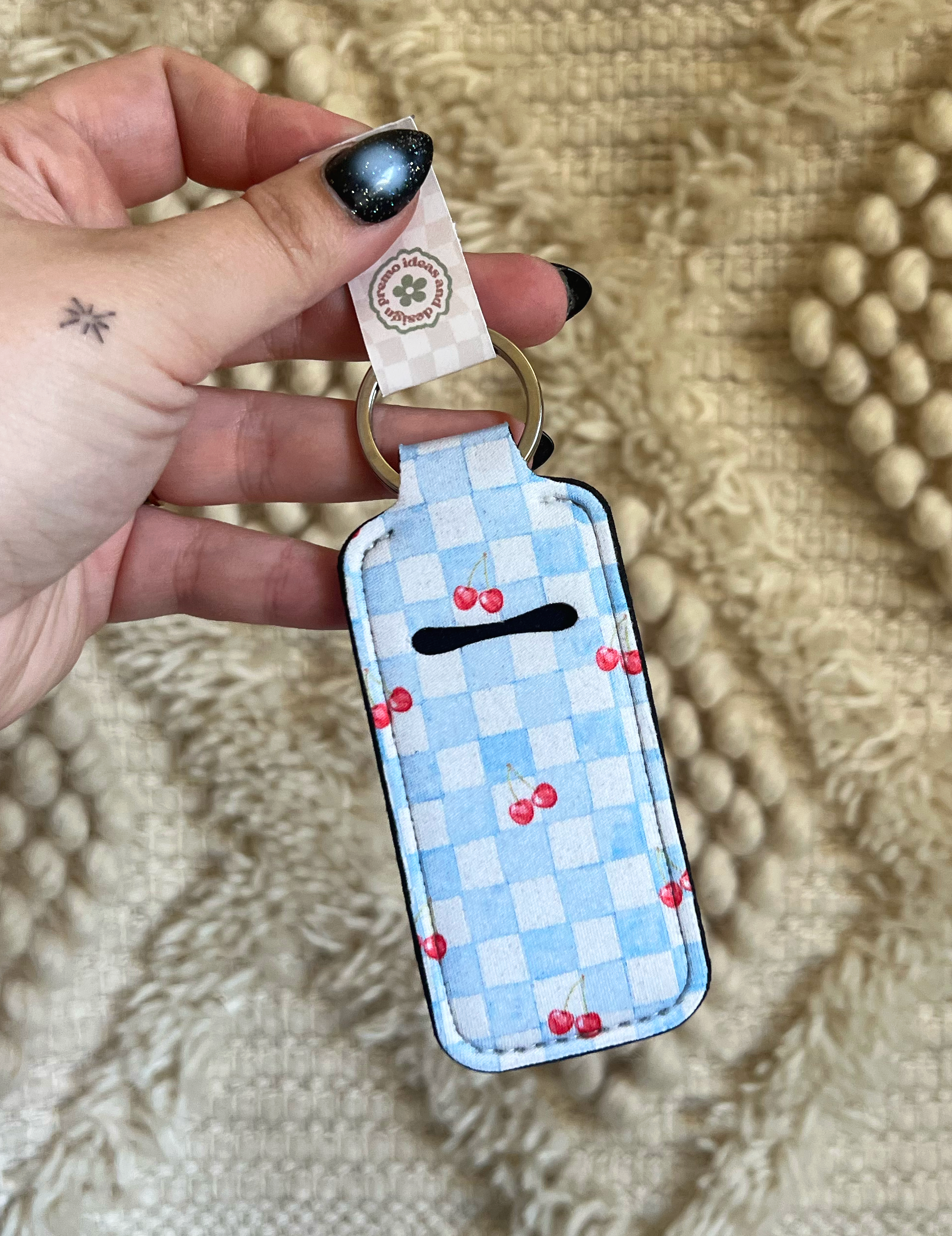 Cherry Checkered Chapstick Holder Keychain