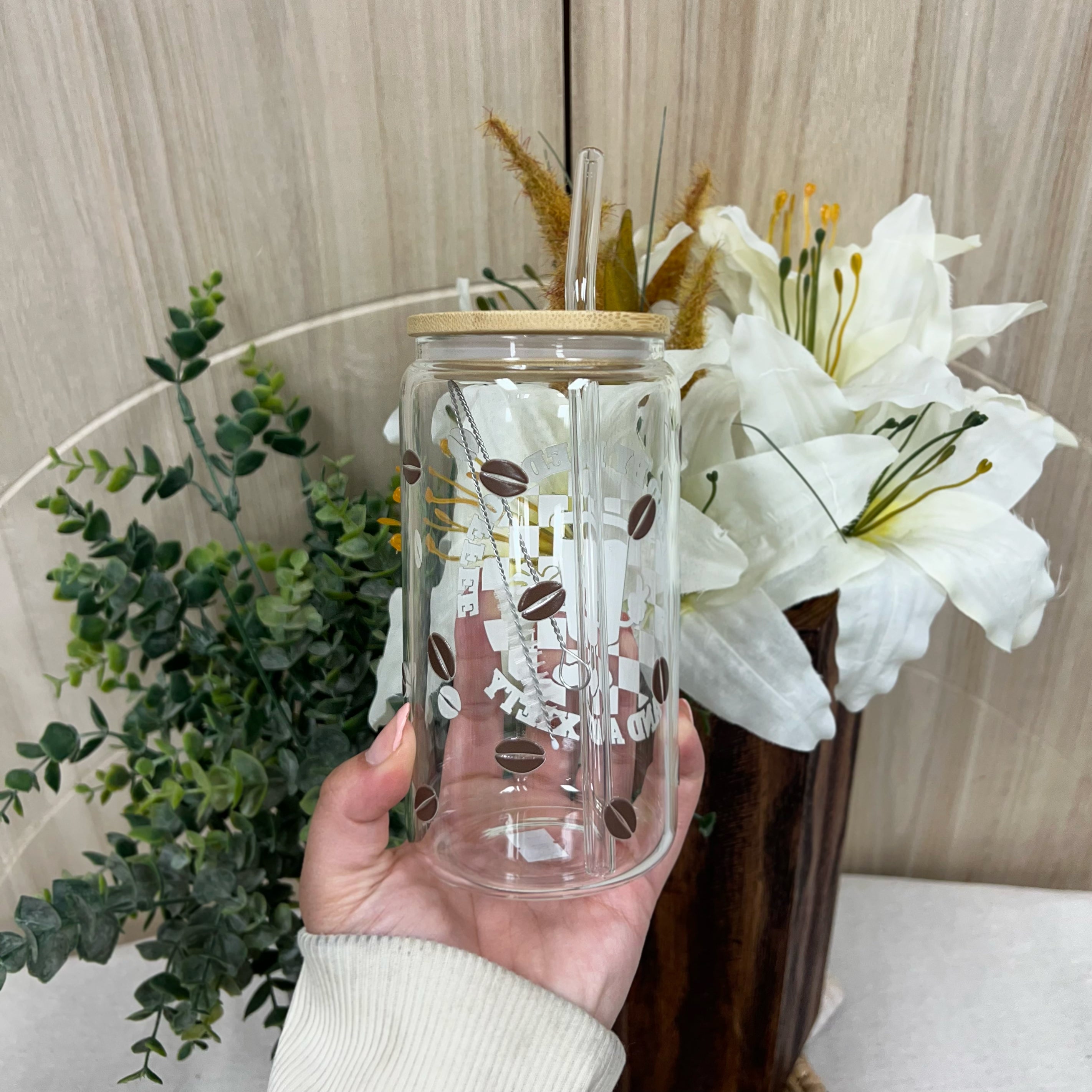 Fueled By Iced Coffee and Anxiety Glass Cup