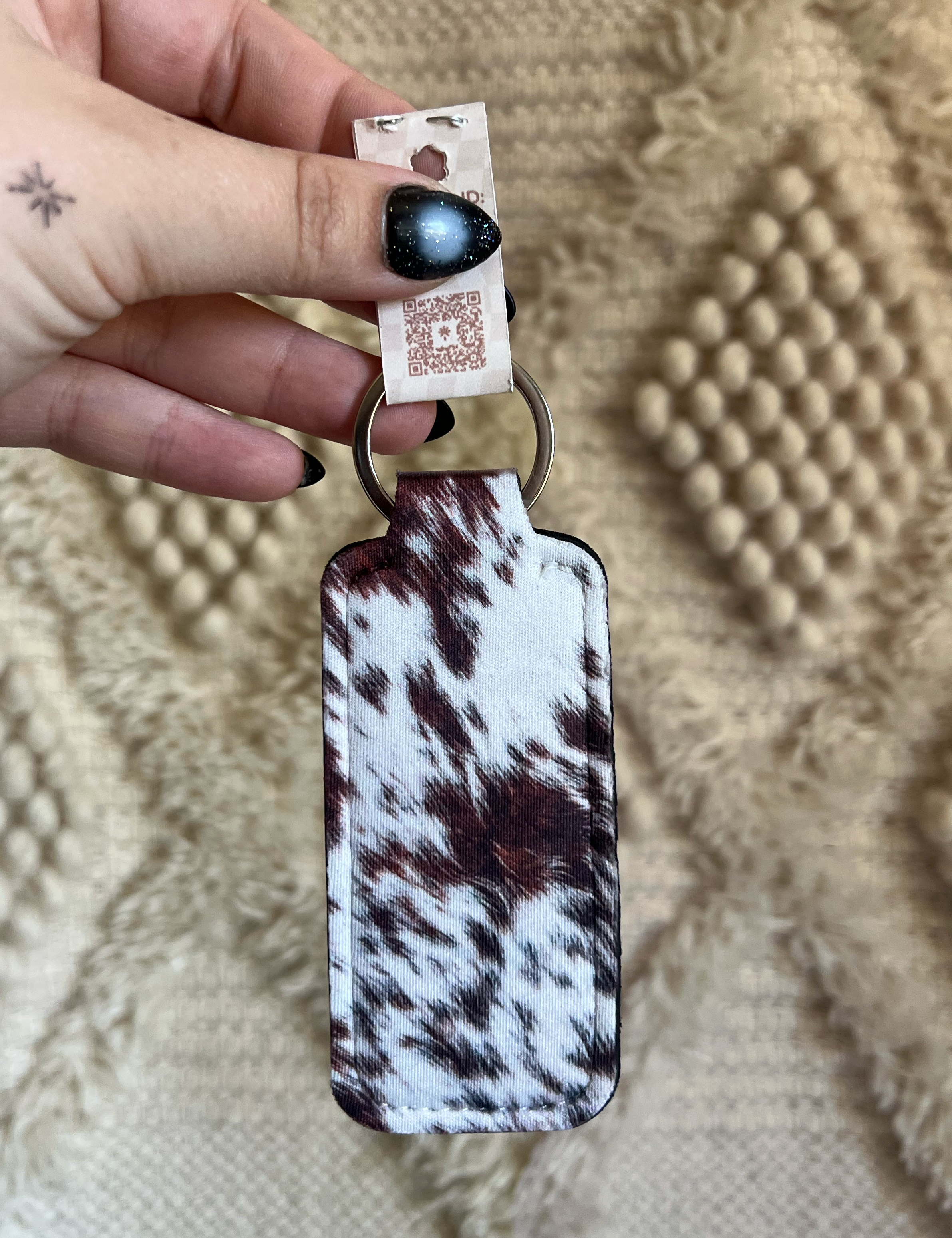 Cow Print Chapstick Holder Keychain