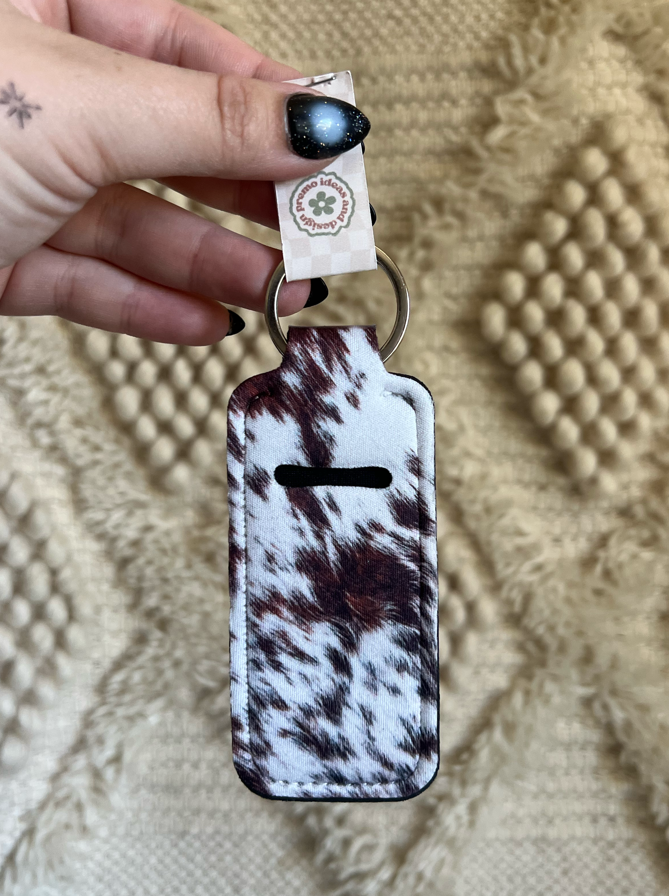 Cow Print Chapstick Holder Keychain