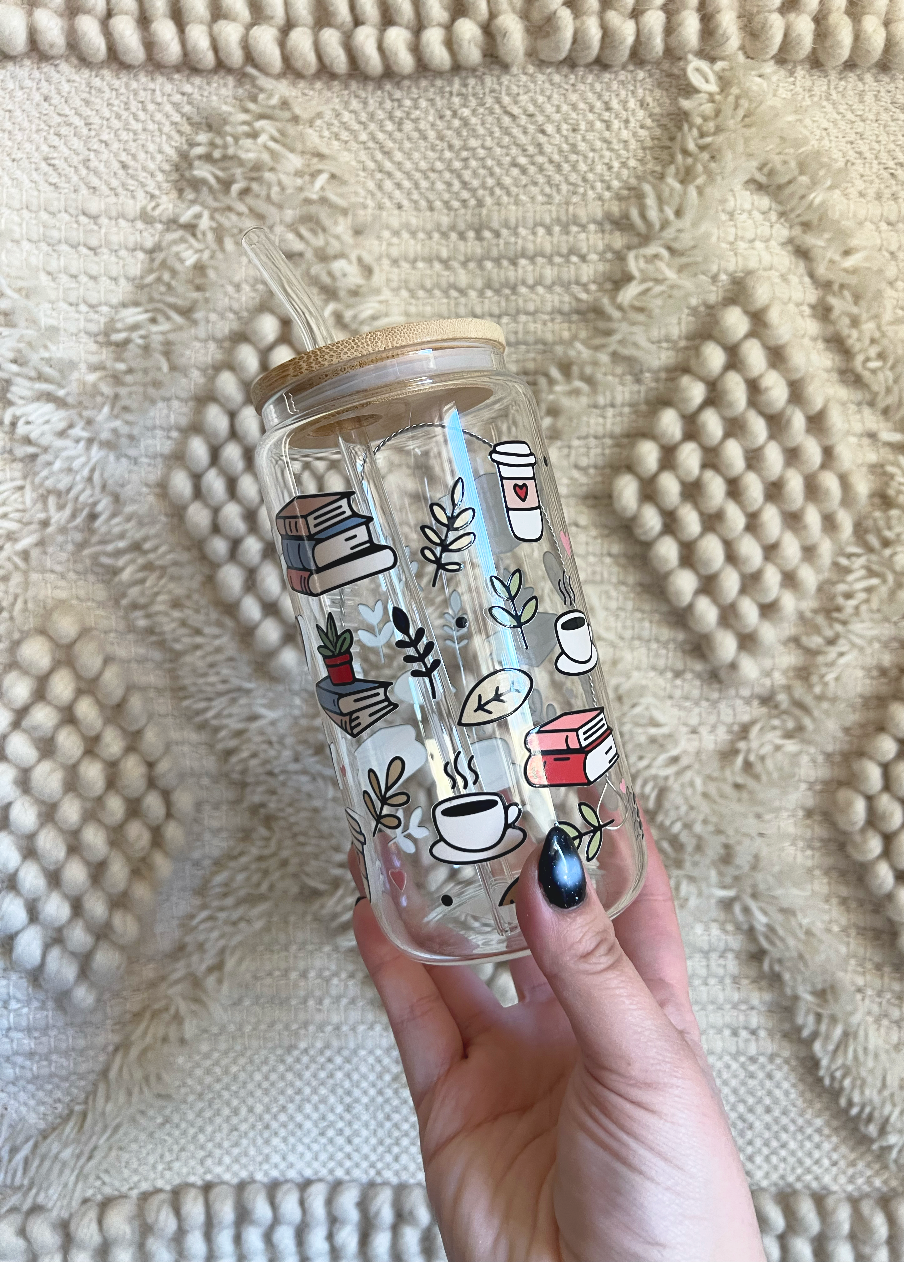 Cozy Books Glass Cup