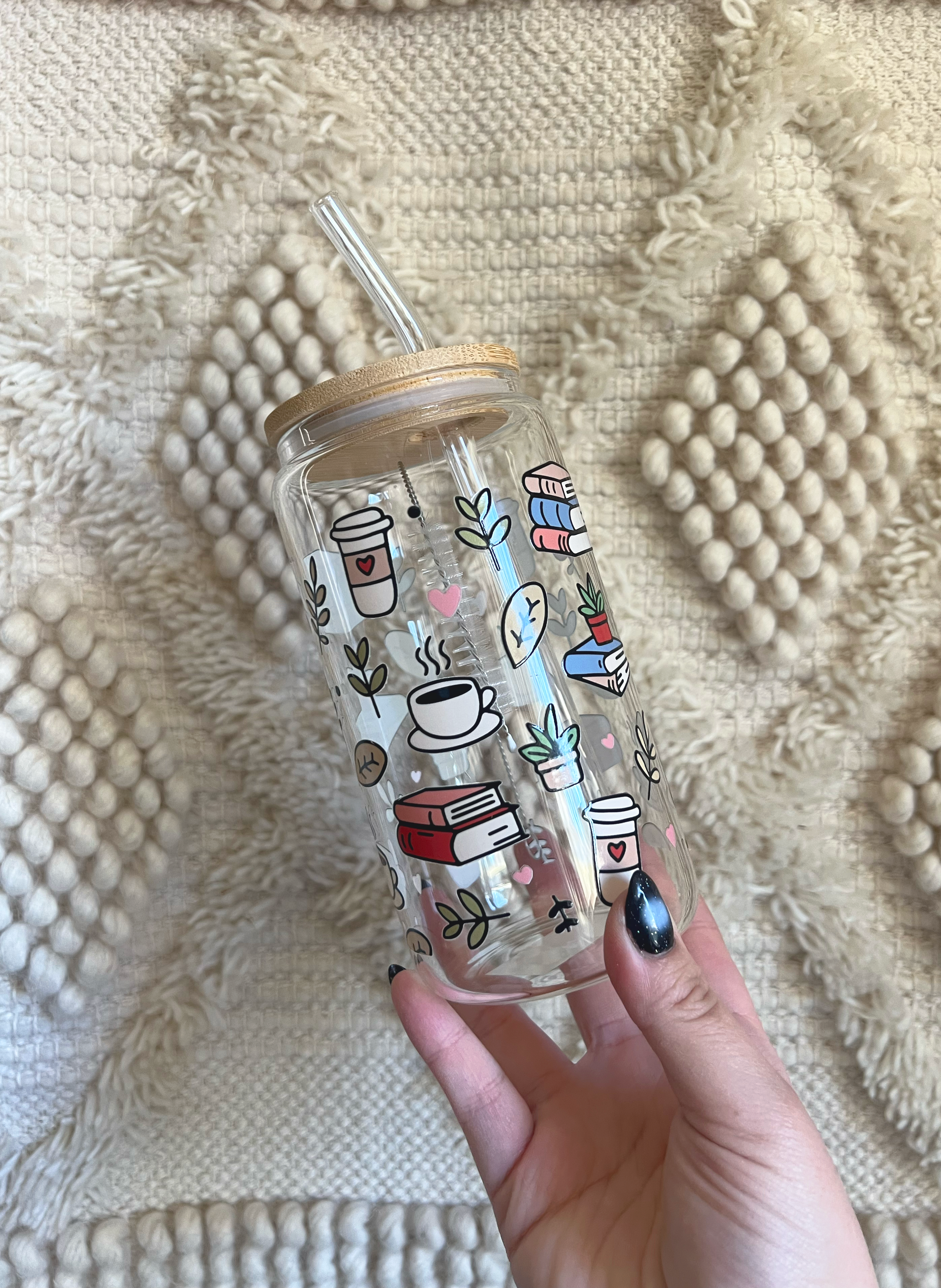 Cozy Books Glass Cup