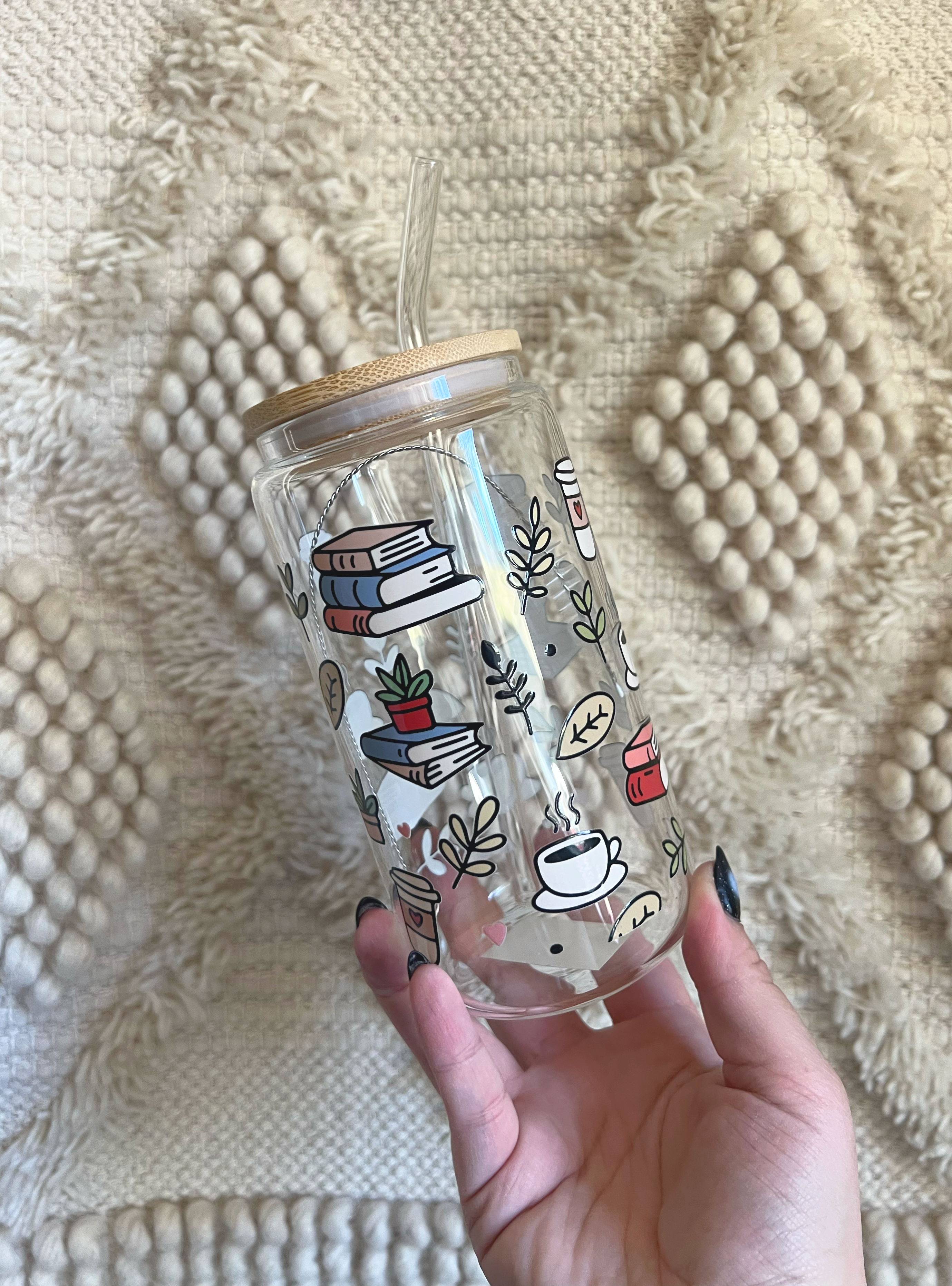 Cozy Books Glass Cup