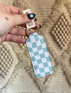 Sage Checkered Chapstick Holder Keychain