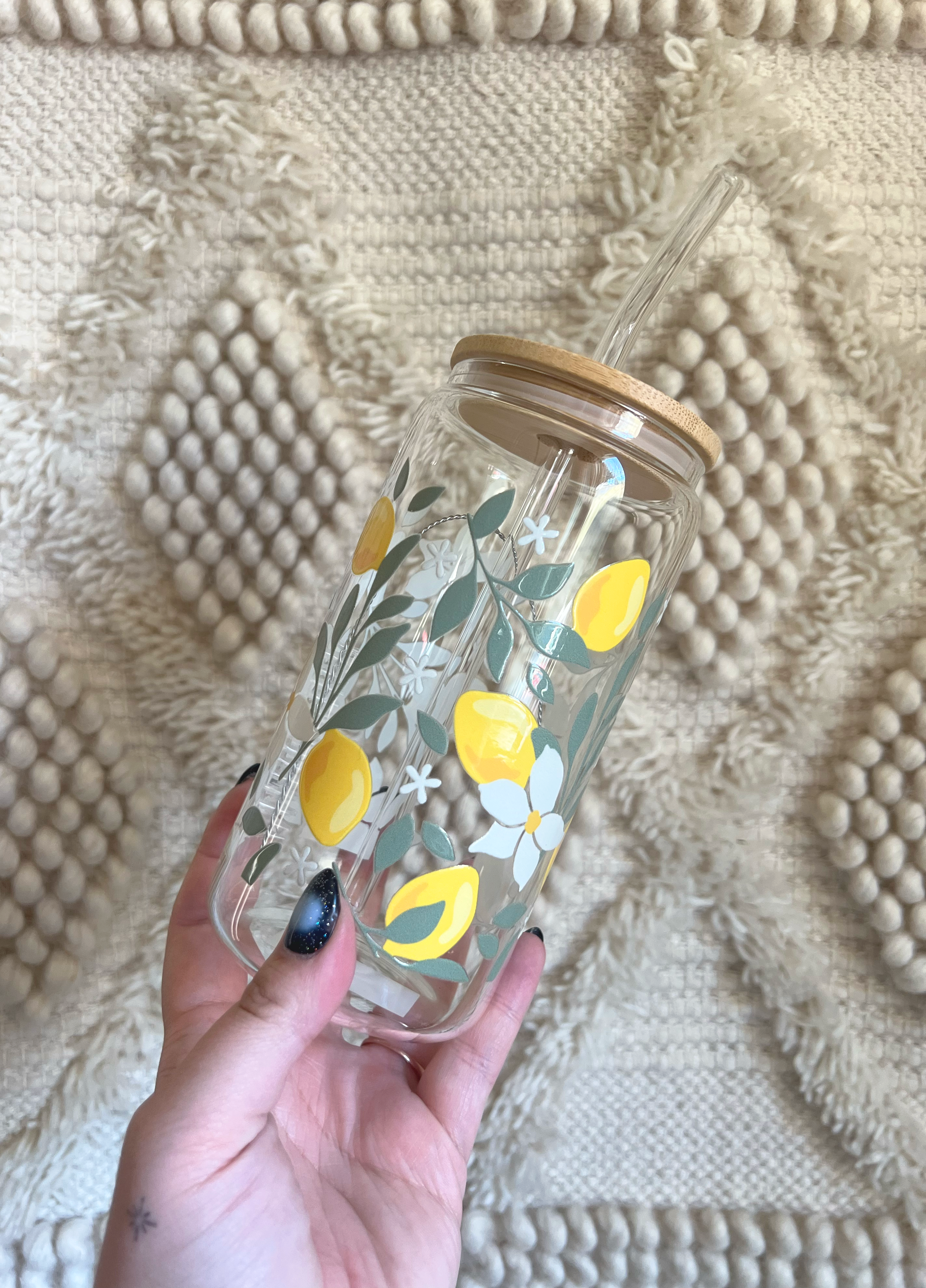 Lemon and Flowers Glass Cup