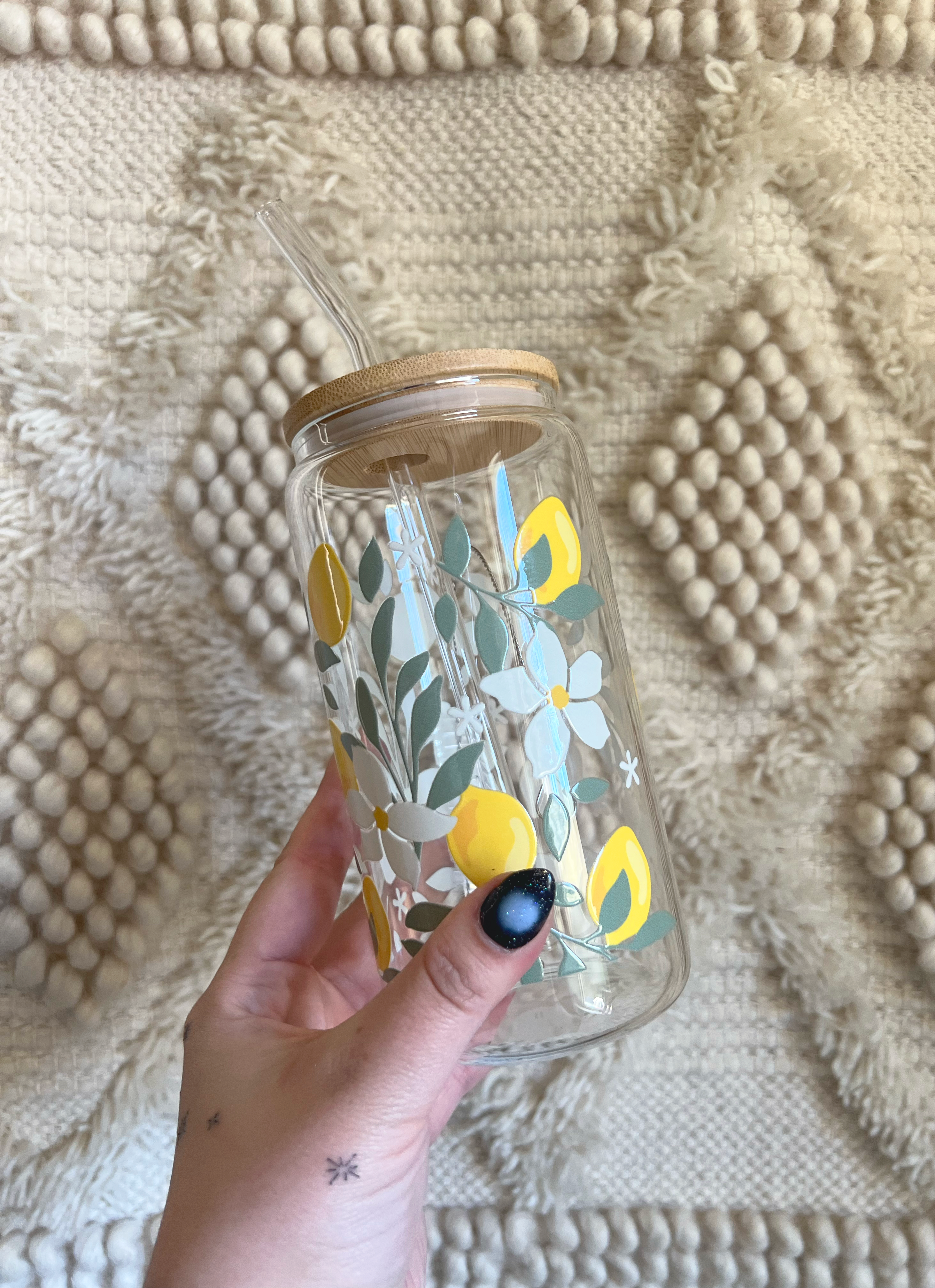 Lemon and Flowers Glass Cup
