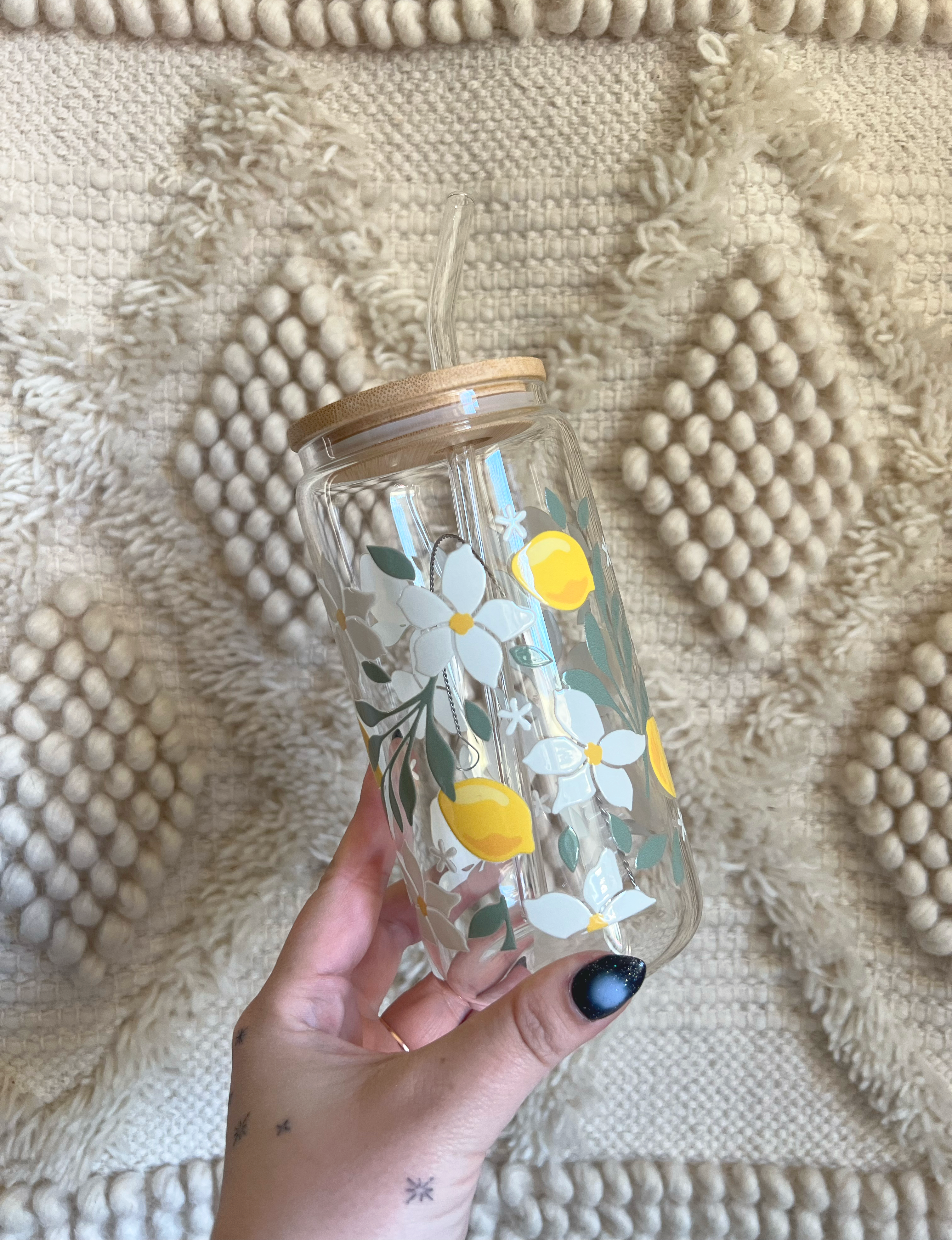 Lemon and Flowers Glass Cup