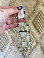 Pink and Green Floral Chapstick Holder Keychain