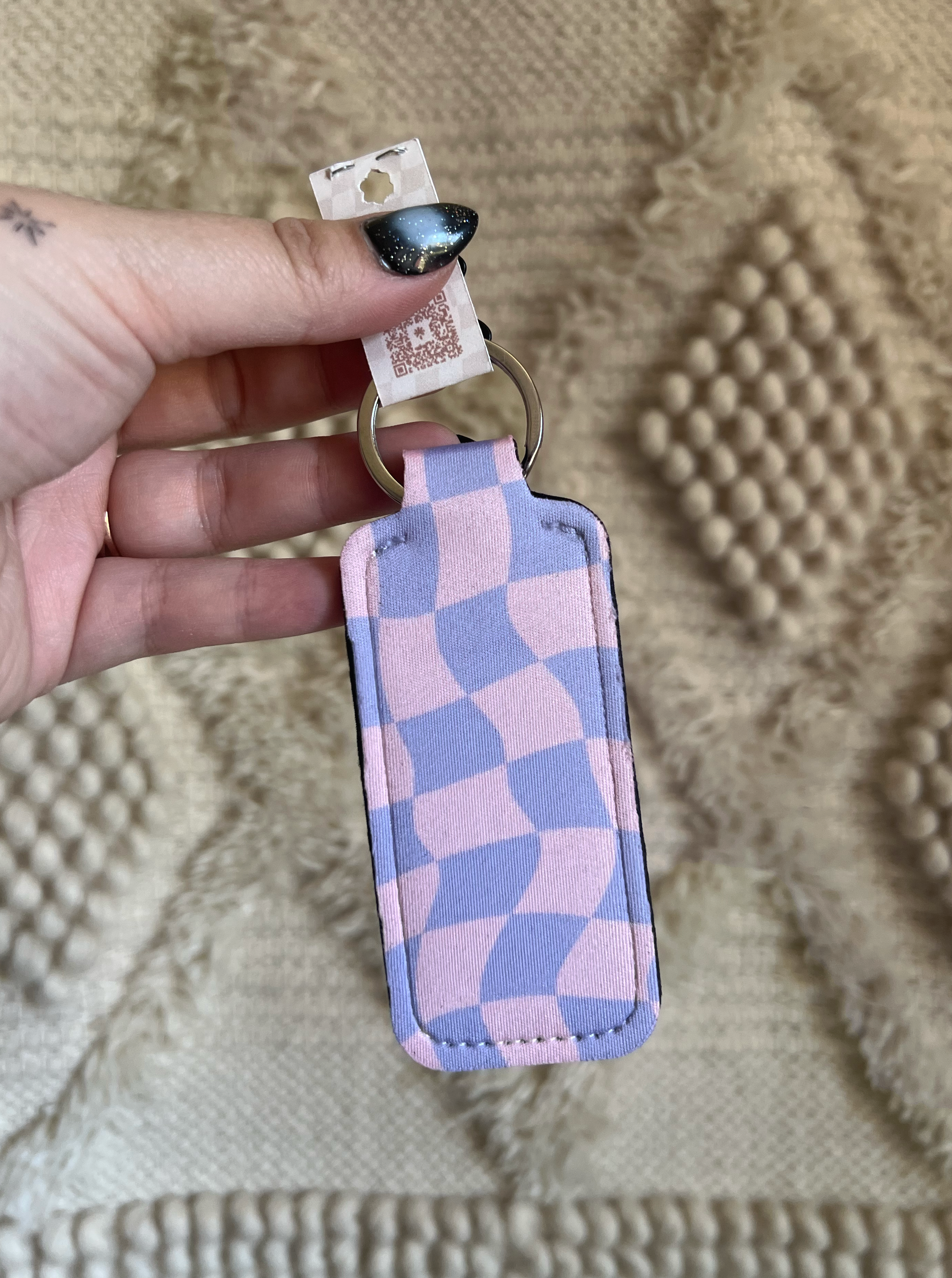 Cheshire Checkered Chapstick Holder Keychain