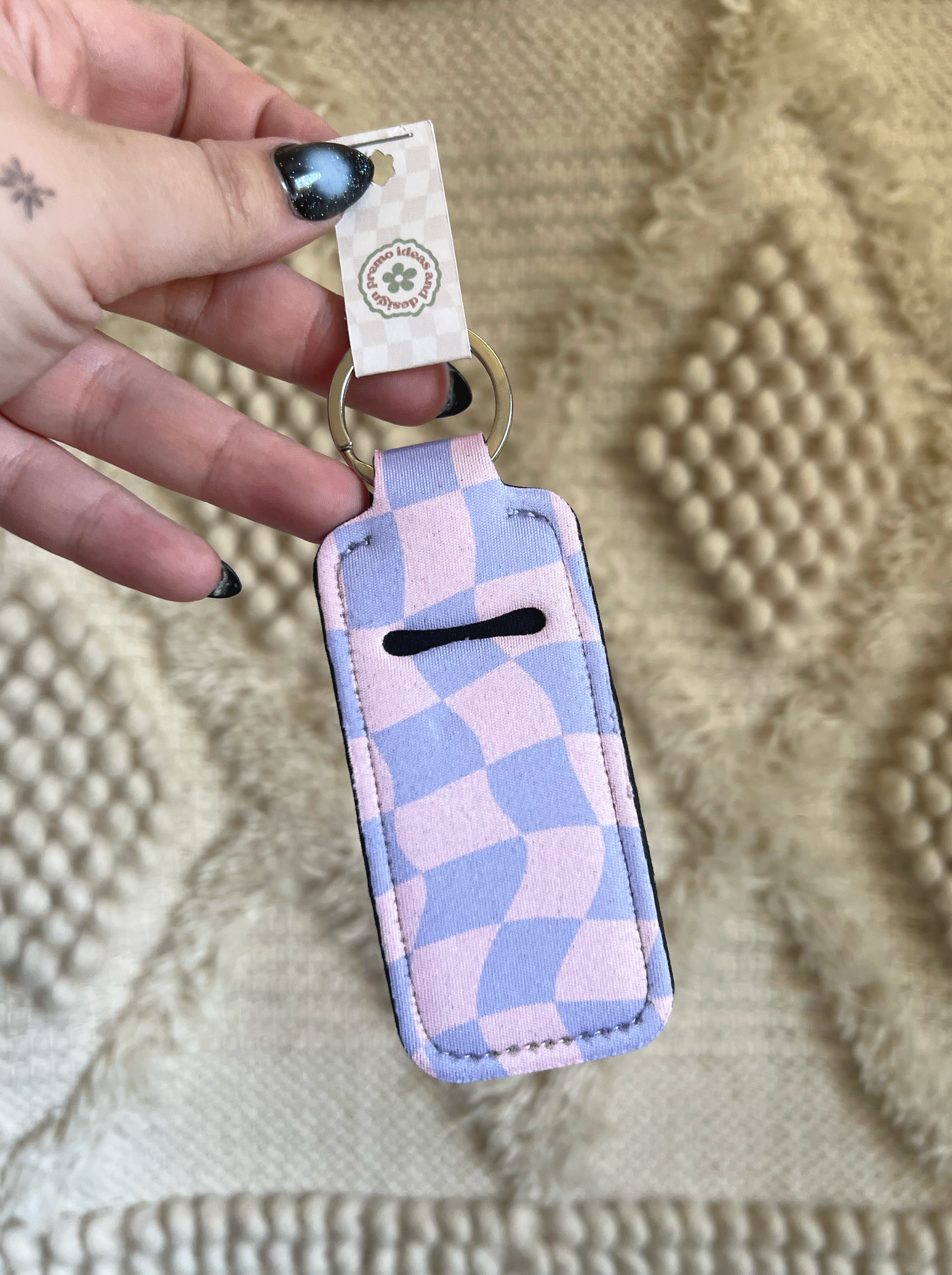 Cheshire Checkered Chapstick Holder Keychain