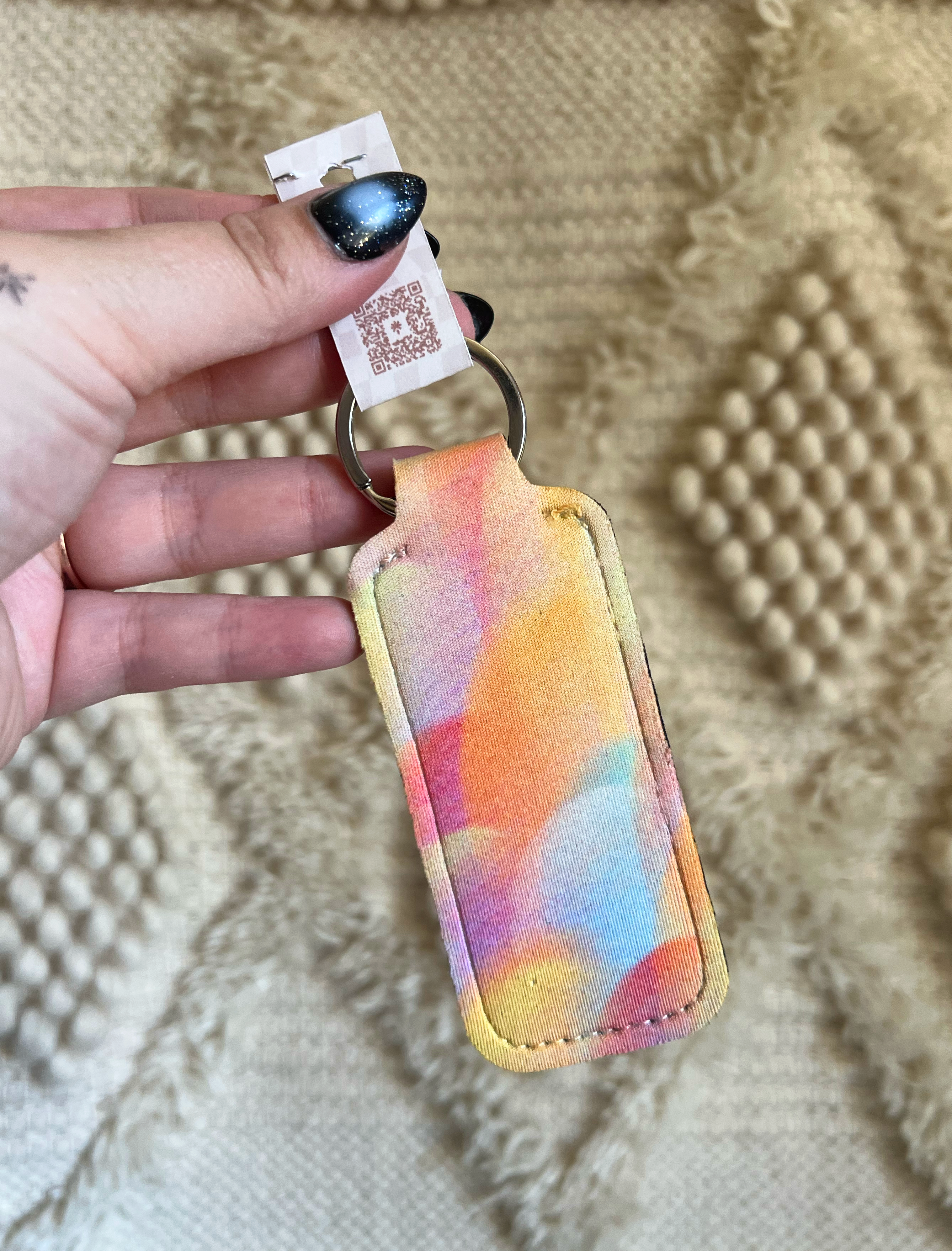 Rainbow Wave Chapstick Holder Keychain