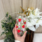Strawberries and Flowers Glass Cup